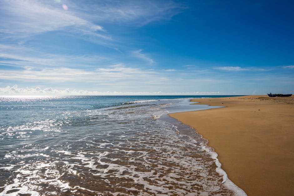Serene view of Batticaloa beach with golden sands and blue skies in Sri Lanka.